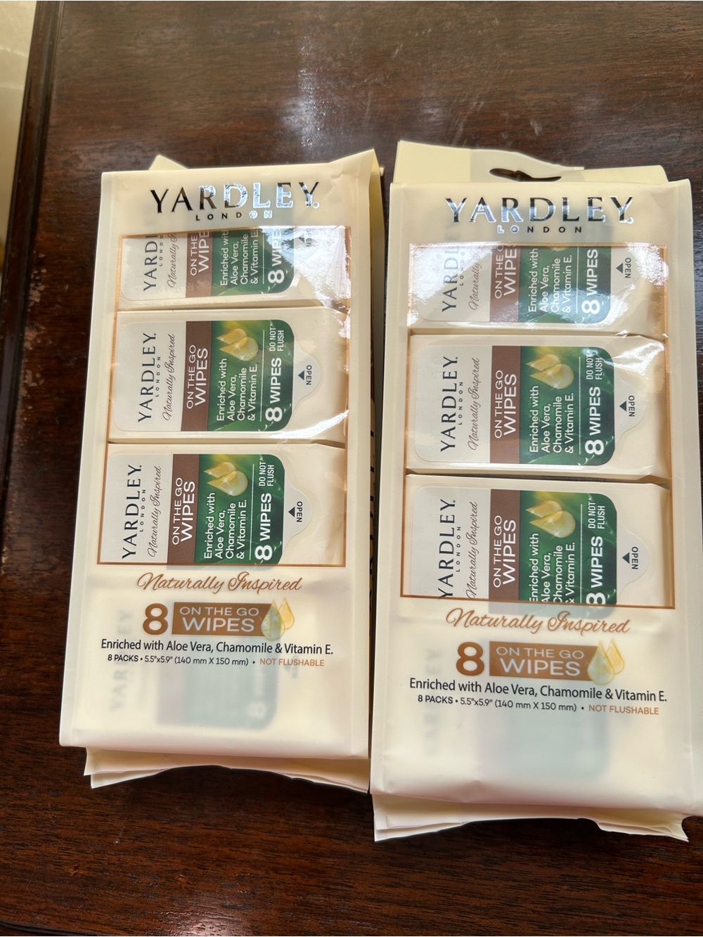 Yardley On The Go Wipes - 2 packages of 4 individual packs w/8 in ea. to go pack